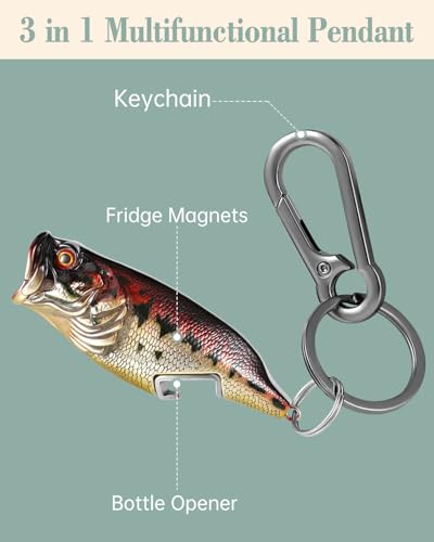 Bass Fishing Lure Keychain, Cool Bass Fish Key Chain Fishing Gifts for Men, Bass Keychains for Fishing Lovers - color: Black Gold