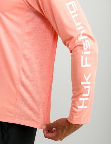 HUK Men's Pursuit Vented Long Sleeve Fishing Shirt (+30 UPF) - color: Fresh Salmon Heather, size: Small