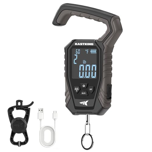 KastKing Weighmaster Mechanical-Digital Fishing Scale with Lip Gripper, 120 lb Capacity, 2.5" Backlit Display, High-Precision Sensor, 9 Weight Memory, Temperature Detection, IPX6 Waterproof - style: C: Black Combo