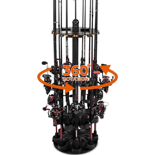 KastKing V16 Rotating Fishing Rod Holder for Garage, Floor Rack Holds Up to 16 Rods & Combos, Space-Saving Pole Organizer with Foam, Durable ABS, Fishing Gear Storage Gift for Men - size: V16 with Rotating Base