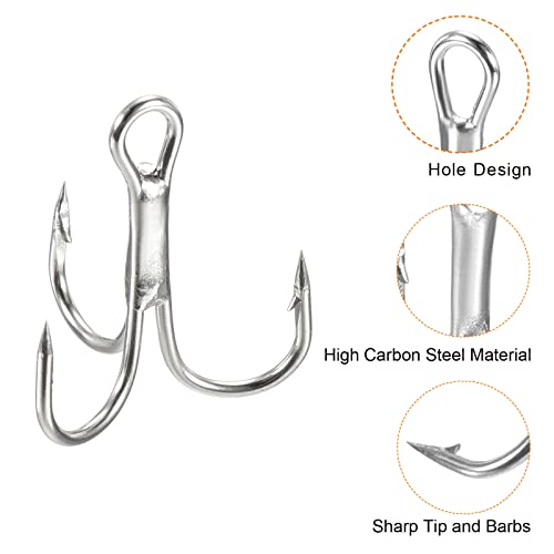 PATIKIL Treble Fish Hooks, Carbon Steel Sharp Round Bend Hook Triple Barbed Hook for Freshwater Saltwater - color: White, size: 17mm/0.67"