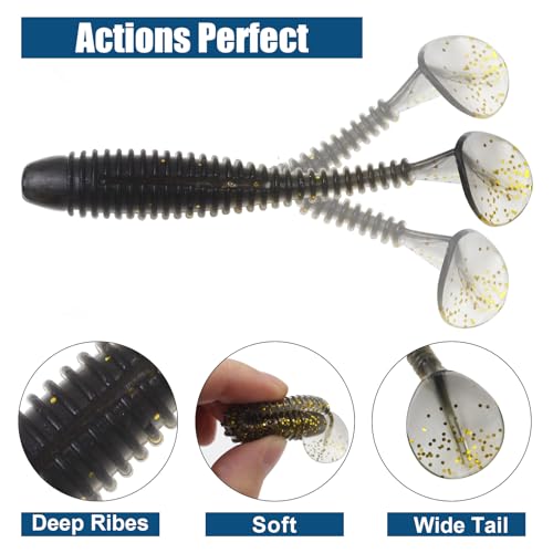 Paddle Tail Swimbaits, 2.5 inch/3inch Soft Lures Fishing Trout Crappie Bass for Freshwater and Saltwater 75PCS/60PCS - color: Black Crystal Translucent, size: 2.5 inch, 75 PCs