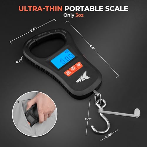 KastKing ToughTide Fishing Scale, USB Charging, 65lb Capacity, Ultra-Thin Digital Fish Scale, LCD Display, Ergonomic Handle, Fish Scales Digital Weight, Fishing Accessories for Men - color: A: Black