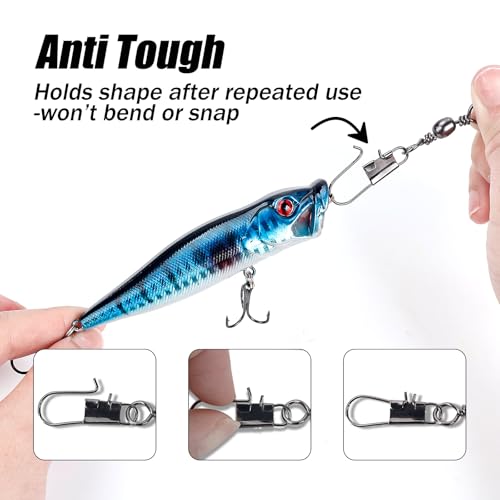Barrel Swivel and B-Shaped Snap for Fishing Tackle Lines Connector High-Strength Stainless Steel Interlock Snap Swivels with Quick-Change Clips 100pcs FS/BZ-02（10#）