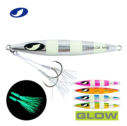 OCEAN CAT Slow Fall Fishing Luers Mental Lead Jigging Sea Baits Flat Hooks 5 Colors 5 Weights - color: Silver, size: 5 2/7oz(150g)