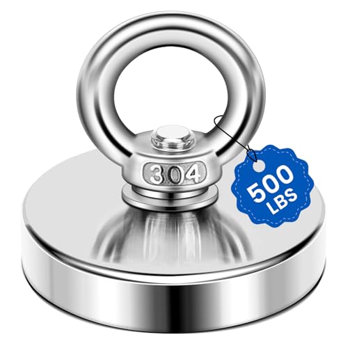 DIYMAG Super Strong Neodymium Fishing Magnets, 500 LBS(227 KG) Pulling Force Rare Earth Magnet with Countersunk Hole Eyebolt Diameter 2.36 in(60mm) for Retrieving in River and Magnetic Fishing - size: 60mm
