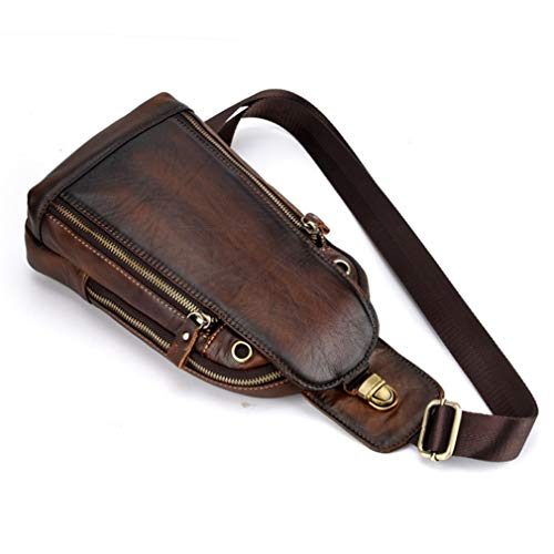 Hebetag Leather Sling Bag Crossbody Backpack for Men Women Outdoor Travel Camping Hiking Shoulder Chest Day Pouch Casual Vintage Sling Daypack Coffee - color: #16coffee