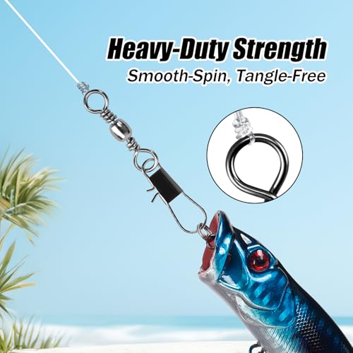 Barrel Swivel and B-Shaped Snap for Fishing Tackle Lines Connector High-Strength Stainless Steel Interlock Snap Swivels with Quick-Change Clips 100pcs FS/BZ-02（10#）