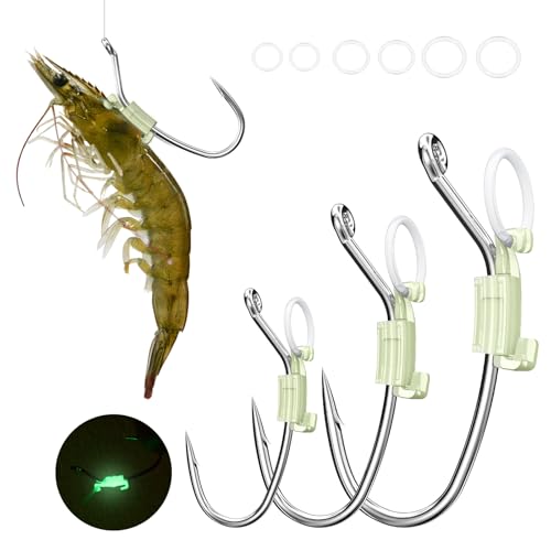 KANAMA Luminous Live Shrimp Hooks - High Carbon Steel Fishing Hooks Saltwater Corrosion Resistant Barbed Strong Hooks Freshwater Shrimp Walker, Ideal for Bass, Groupers, Pike, Catfish & More - size: (S+M+L) ×1