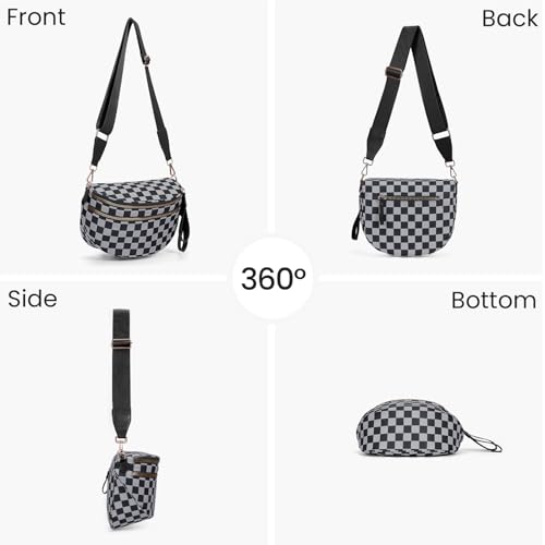 Checkered Crossbody Bum Bags for Women Nylon Checkered Purse Checkerboard Fanny Pack - color: A06-black Gray