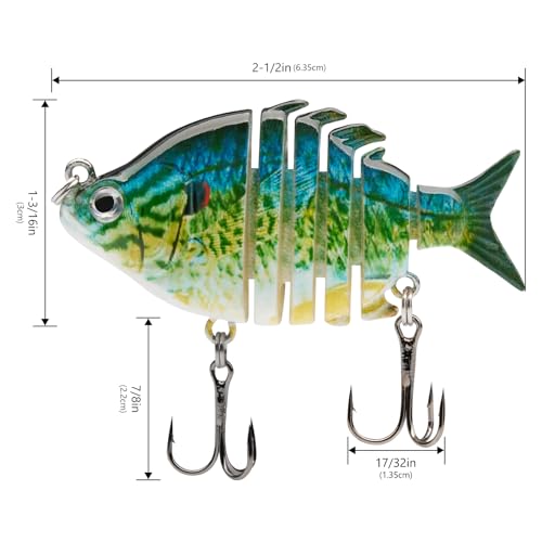 Bassdash SwimPanfish 2.5”/0.34oz Hard Bluegill Swimbaits Multi Jointed Topwater Trout Bass Fishing Crank Lure,Pack of 4 - color: BGSP