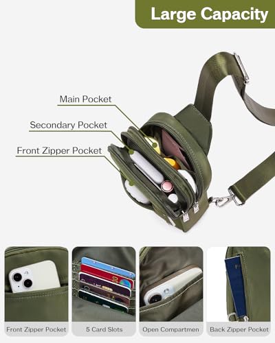 CHOLISS Small Sling Bag for Women and Men, Crossbody Bags Trendy Fanny Packs Chest Bag with Extended Strap - color: C03 Green - Upgrade