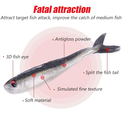 Fishing Soft Plastic Lures, Paddle Tail Swim Baits for Bass Fishing,Paddle Tail Swimbaits for for Bass Trout Walleye Lures, 30/50pcs Soft Plastic Baits with Box - color: D:3.15in/0.07oz-30pcs