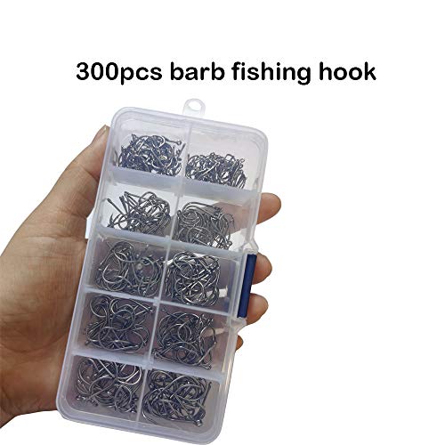 300pcs Small Fishing Hooks Black High Carbon Fishing Hooks Set 6 Sizes with a Plastic Box - color: 300pcs