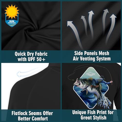 Palmyth Fishing Hoodie for Men Long Sleeve Sun Protection UV UPF 50+ Shirts - color: Black/Cowboy Rides Bass, size: 4X-Large