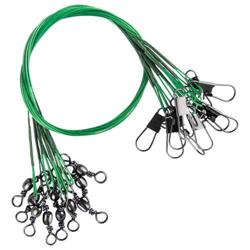 Alwonder 50-Pack Fishing Leaders, Fish Line Stainless Steel Wire with Swivels Snap, High-Strength 30LB Hi-Low Rig Fishing Wire Leader Fishing Tackle Gear Connector for Lures Baits Rigs Hooks - color: Green, size: 6IN