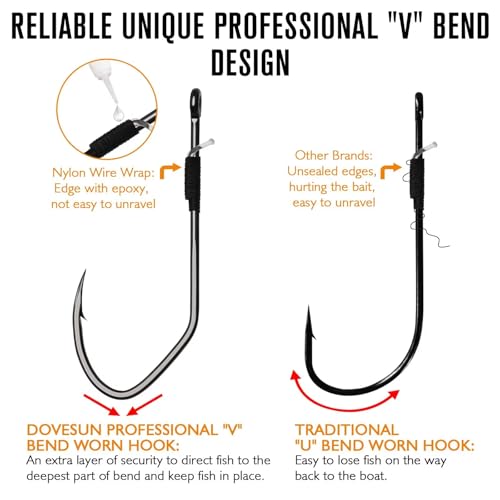 Dovesun Weedless Worm Hooks Wacky Rig Hooks Texas Rig Hooks 30PCS Professional V Bass Fishing Hooks for Freshwater Saltwater 1/0 2/0 3/0 - size: 3/0 * 30PCS, style: Professional "V" Hook With Baitkeeper