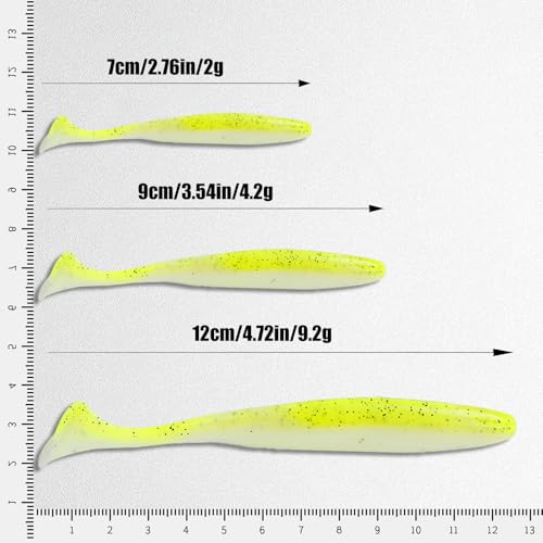Paddle Tail Swimbaits FS/RE-10 | for Bass Fishing,14 Colors ,Fishing Lures with Flash Blade,Freshwater Saltwater ,Bass Bait,for Trout Catfish Pike - color: Color F, size: 9cm,50pcs