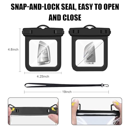 3 Pack Waterproof Wallet Car Key FOB Holder Pouch,Swimming Surfing Water Sports Small Waterproof Pouch Holder Dry Bag for Credit ID Card Door Card Cash Coin Fishing License - color: Black-3pcs, size: 4.8"x4.25"