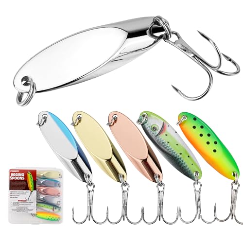 Jigging Spoon Fishing Lure Set 6-Pack Metal Saltwater & Freshwater Casting Spoon Hooks Premium Durable Treble Hooks for Bass, Salmon & Trout Fishing - size: 1/4 oz