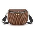 Woven Vegan leather Crossbody Bags For Women, Checkered Fashion PU Bum Bag Waist Pack, Travel Sling Purse with Adjustable Strap（Brown and Black) - color: Brown and Black