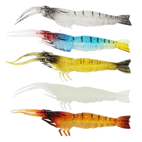 10pcs Soft Shrimp Lure Rigs Artificial Silicone Soft Bait Shrimp Fishing Lure, Artificial Bait Fishing Tackle Hooks Jigs with Hooks for Trout Bass Salmon