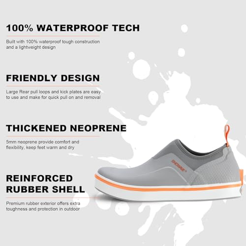 Showave Men's Deck Shoes Waterproof Short Rain Boots Breathable Sports Sailing Booties Non-Slip Rubber Boots Low Cut Design for Outdoor Fishing Gardening Walking - color: Grey, size: 9