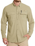 MAGCOMSEN Men's Sun Protection Fishing Shirts Long Sleeve UPF 50+ Quick Dry Cooling Button Down Shirt for Hiking Safari - color: Light Khaki, size: X-Large