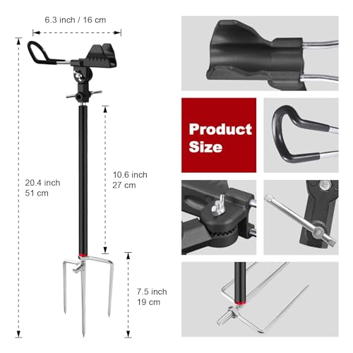 Fishing Rod Holders for Bank Fishing, 360 Degree Adjustable Fishing Rod Holders for Ground , Multifunctional Aluminum Beach Fishing Rod Holder Fishing Gifts for Men