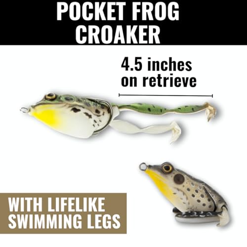 LUNKERHUNT Frog Lure for Bass Fishing | Pocket Frog Fishing Lure 1.75 Inch | Topwater Fishing Lures, Soft Hollow Body, Weedless Hooks for Trout, Pike in Saltwater and Fresh Water - style: Croaker