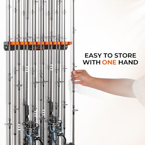 KastKing V15HD Heavy Duty Vertical Fishing Rod Holder – Wall Mounted Fishing Rod Rack, Store 15 Large Rods or Fishing Rod Combos in 18 Inches, Great Fishing Pole Holder and Rack, 1 Pack - color: Black - 1 Pack - Upgraded (Heavy Rod Combo, Store 15 Rods)