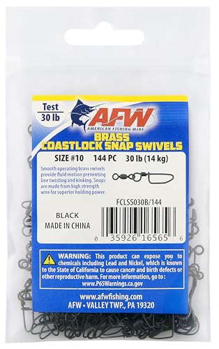AFW Brass Coastlock Snap Swivels – Durable Fishing Gear with High-Strength Wire Snaps, Black Oxide Finish, Prevents Line Twisting & Kinking, Supports Up to 350 lb Test. - size: 144 pc, #10, 30 lb test