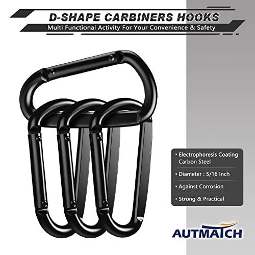 AUTMATCH Carabiner Clips, 3" Spring Snap Hook Caribeener Clips Buckle Pack Grade Heavy Duty Carabiners Quick Link for Camping, Fishing, Hiking, Traveling, 4 Pack - style: Carbon Steel - Platy Black