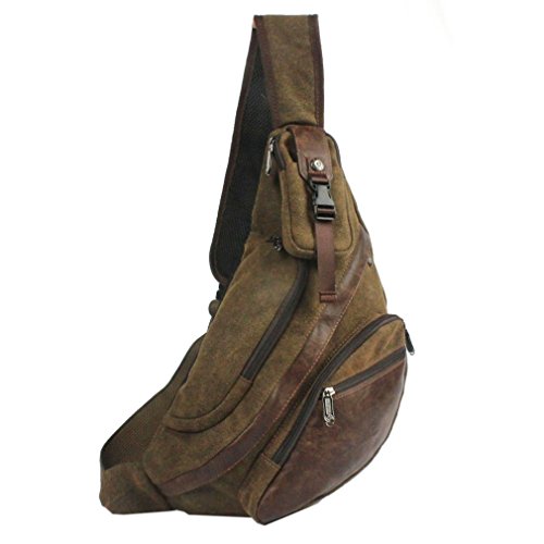 Hebetag Leather Sling Bag Crossbody Backpack for Men Women Travel Outdoor Camping - color: #40coffee(canvas)