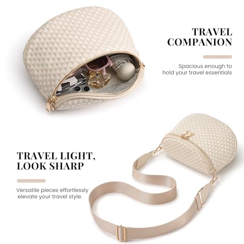 Woven Vegan leather Crossbody Bags For Women, Checkered Fashion PU Bum Bag Waist Pack, Travel Sling Purse with Adjustable Strap（Beige and White) - color: Beige and White