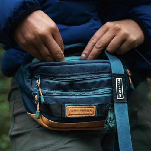 Wilderdog Utility Fanny Pack stores Treats, Balls, Keys in 3 Pockets with adjustable strap and Poop Bag dispenser (Pacific Blue) - color: Pacific Blue