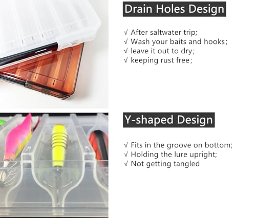 Large Fishing Lure Box Organizer - 18 Compartment Double Sided Fishing Tackle Box for Crankbait Squid Jig Bait Storage - color: Orange