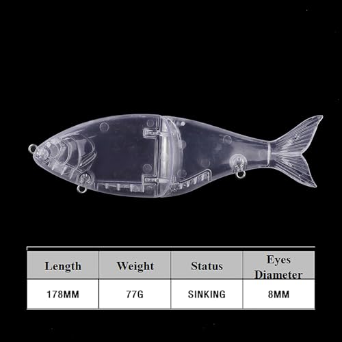 5PCS Unpainted Blanks Bait 7in/2.72oz Silent Sinking Swimbait 2 Segments Glide Bait DIY Handmade Artificial Multi Jointed Fishing Lure
