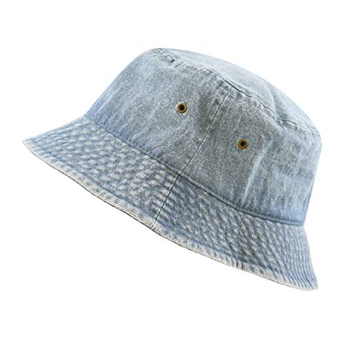 Cotton Bucket Hat Packable Sun Hat – Unisex Summer Travel Beach Fisherman Hat for Men Women Outdoor Fishing Hiking - color: 2. Light Denim, size: Small-Medium