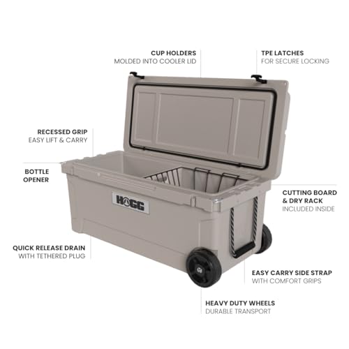 Hogg Rotomolded Coolers, Ice Chest with Wheels, Wheeled Cooler, Rotomolded Ice Chest, Dry Storage, Fishing and Camping Items, Birthday Gifts for Men - color: Dune Kiss, size: 110qt