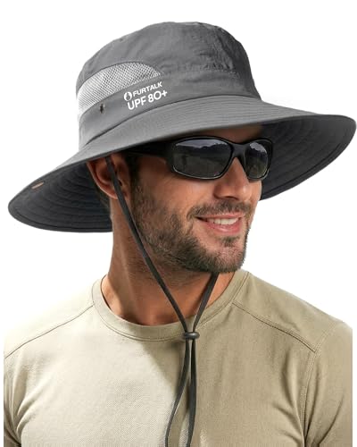 FURTALK Mens Bucket Sun Hat UPF 80+ Wide Brim Hiking Fishing Beach Outdoor Hats - color: Dark Grey