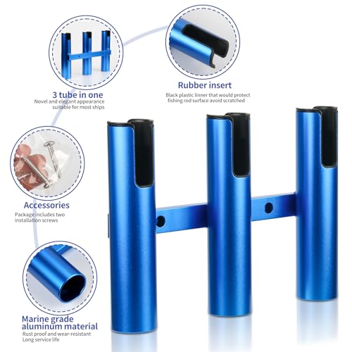 Aluminum Fishing Boat Rod Holder,3/4 Link Tube Aluminum Rod Rack, Suit Boats & Yacht ,Silver - color: Blue 3 tube