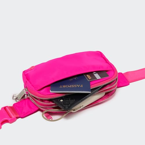 Pander Everywhere Belt Bag for Women, 5 Zipper Pockets Nylon Crossbody Fanny Pack Purse (Sonic Pink). - color: Sonic Pink