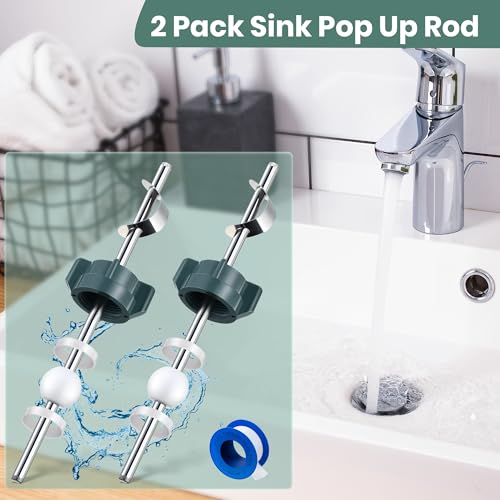 Enhon 2 Pack Pop up Center Piece Assembly, Compatible with Pfister Pop up Stopper PS2673, Bathroom Sink Stopper Replacement with Seal Tape, Pivot Rod Bathroom Universal Sink Repair Kit