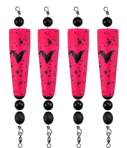 4 Pack Pre-Rigged Popping Corks for Fishing, Steel Wire Leader Saltwater Fishing Cork Float with Rattling Beads, Weighted Popping Cork for Redfish Trout Snook - color: Pink with Black Splatter, size: 4" (1/2oz)