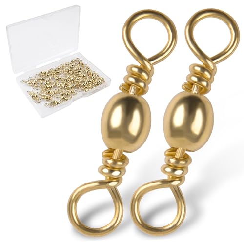SILANON Barrel Swivels Fishing Tackle,60/120pcs Rolling Ball Fishing Swivels Connector Stainless Brass Solid Rings High Strength Saltwater Fishing Swivels Accessories - color: Golden, size: 1#-60pcs
