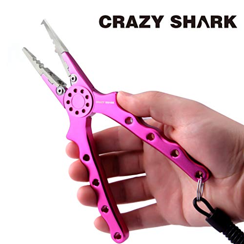 Professional Saltwater/Fresh Water Aluminum Fishing Pliers Tungsten Carbide Cutters Hook Remover with Sheath and Lanyard - color: Pink