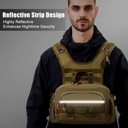 MiOYOOW Fishing Chest Pack, Waterproof Fly Fish Bag with Reflective Design for Men Women Outdoor Hunting Hiking - color: Khaki