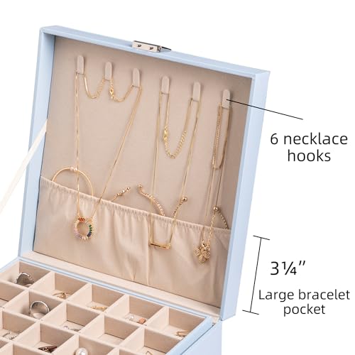 Frebeauty Earring Organizer Classic Jewelry Box 50 Slots Double Layer Jewelry Storage Case with 6 Necklace Hook and Bracelet Pocket(Sky Blue) - color: Sky Blue