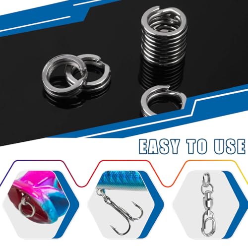 SILANON Fishing Split Rings Stainless Steel Lure Rings Flattened Hyber Wire Split Rings for Fishing Lures Solid Snap Rings Saltwater Terminal Tackle Connector 22-145LB 100pcs - size: 8.5mm-100pcs